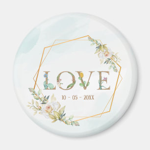 Elegante Blumige Liebe Grünzeug Gold Magnet