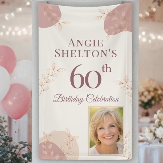 Elegante Blush 60. Geburtstags-Fotofeier Banner
