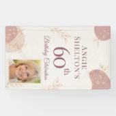 Elegante Blush 60. Geburtstags-Fotofeier Banner (Horizontal)