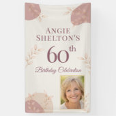 Elegante Blush 60. Geburtstags-Fotofeier Banner (Vertikal)
