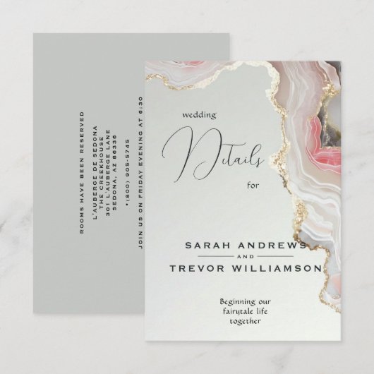 Elegante Blush-Achat-Fluid-Tinte Begleitkarte (Vorne/Hinten)
