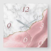 Elegante Blush Agate Gold Glitzer Marmor Quadratische Wanduhr (Vorderseite)