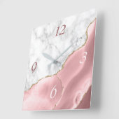 Elegante Blush Agate Gold Glitzer Marmor Quadratische Wanduhr (Winkel)