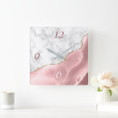 Elegante Blush Agate Gold Glitzer Marmor Quadratische Wanduhr (Zuhause)