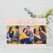 Elegante Blush and Gold Wedding Foto Collage Save The Date (Stehend Vorderseite)