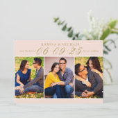 Elegante Blush and Gold Wedding Foto Collage Save The Date (Stehend Vorderseite)