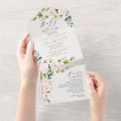 Elegante Blush Bloral Baby Dusche & Bücher All In One Einladung (Abreißen)