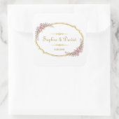 Elegante Blush Bloral Gold Frame Wedding Quadratischer Aufkleber (Tasche)