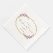 Elegante Blush Bloral Gold Frame Wedding Serviette (Ecke)