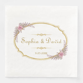 Elegante Blush Bloral Gold Frame Wedding Serviette
