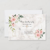 Elegante Blush Bloral Gold Glitzer Marmorhochzeit RSVP Karte (Rückseite)