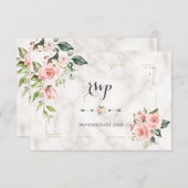 Elegante Blush Bloral Gold Glitzer Marmorhochzeit RSVP Karte (Vorne/Hinten)