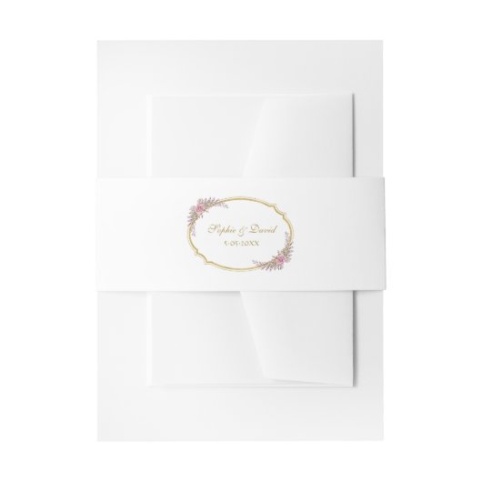 Elegante Blush Bloral Gold Rahmen Hochzeit Einladungsbanderole (Vorderseite Beispiel)