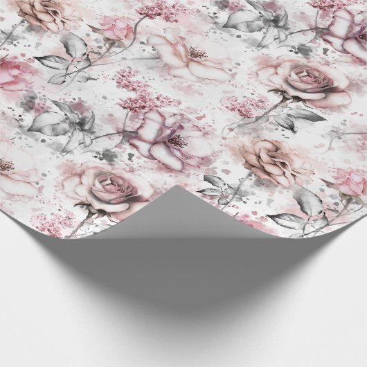 Elegante Blush Bloral Rose Geschenkpapier (Ecke)