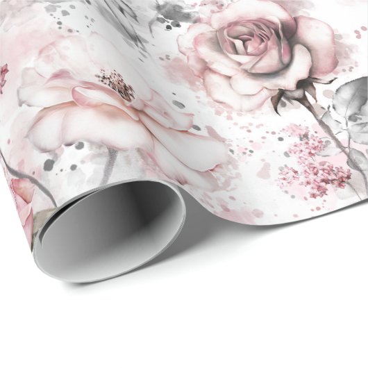 Elegante Blush Bloral Rose Geschenkpapier (Rolleneckpunkt)
