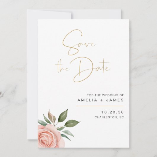 Elegante Blush Bloral Wedding Save the Date Card (Vorderseite)