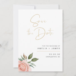 Elegante Blush Bloral Wedding Save the Date Card
