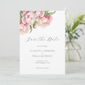 Elegante Blush Bloral Weiß Moderne Hochzeit Save The Date (Stehend Vorderseite)