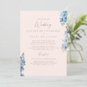 Elegante Blush & Blue Church Einladung zur Hochzei (Stehend Vorderseite)