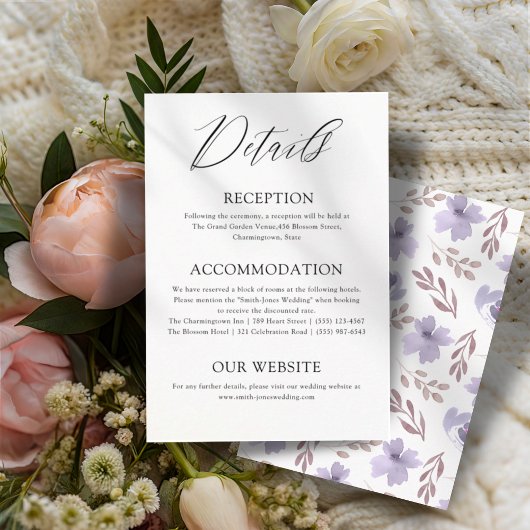 Elegante Blush & Blue Typografy Wedding Details Begleitkarte