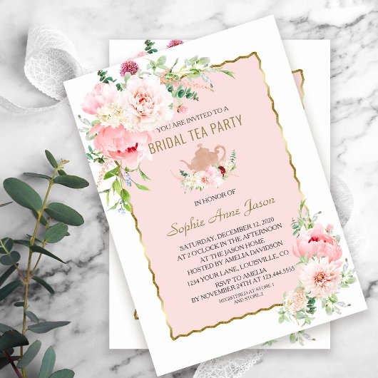 Elegante Blush Blume Gold Frame Bridal Tea Party Einladung