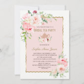 Elegante Blush Blume Gold Frame Bridal Tea Party Einladung (Vorderseite)