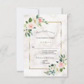 Elegante Blush Blume Hochzeit Gold Marmor RSVP Karte (Vorderseite)