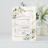 Elegante Blush Blume Hochzeit Gold Marmor RSVP Karte (Stehend Vorderseite)