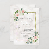 Elegante Blush Blume Hochzeit Gold Marmor RSVP Karte (Vorne/Hinten)