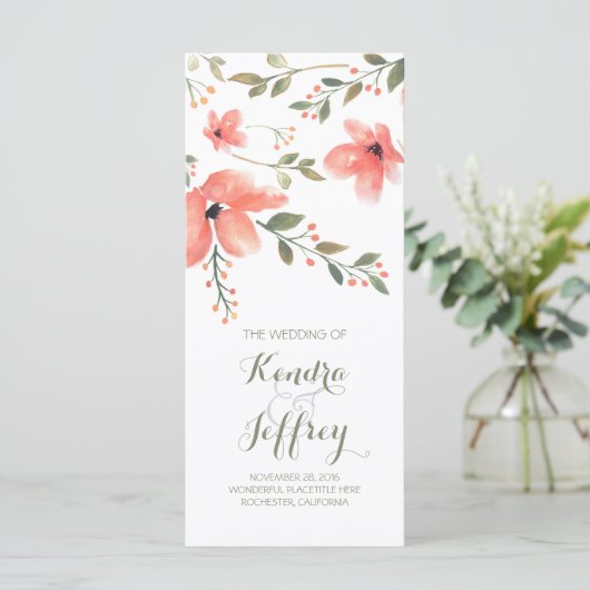 Elegante Blush Blume Wasserfarben Hochzeitsprogram Programm (Stehend Vorderseite)