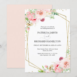 Elegante Blush-Blumen Geometrische Hochzeitsjubilä Einladung
