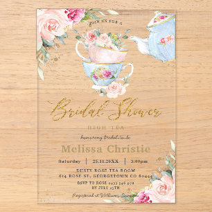 Elegante Blush-Blumen-High-Tea-Party-Brautabschied Acryleinladungen