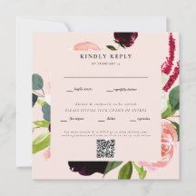 Elegante Blush-Blumen-Hochzeit QR-Code-RSVP