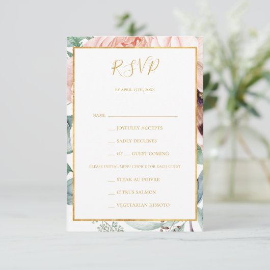 Elegante Blush Blumengarten Auswahl RSVP Karte (Stehend Vorderseite)