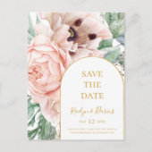 Elegante Blush Blumengarten Save the Date Postkart Einladungspostkarte (Vorderseite)