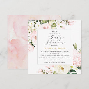 Elegante Blush Blumengrün Babydusche Einladung