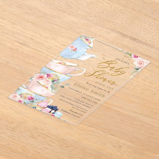 Elegante Blush Blumenstrauß Party Kinderdusche Acryleinladungen (Ablage )