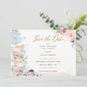 Elegante Blush Blumenstrauß Party Kinderdusche Save The Date (Stehend Vorderseite)