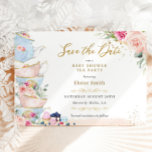 Elegante Blush Blumenstrauß Party Kinderdusche Save The Date<br><div class="desc">Personalisieren Sie diese schicke Baby-Party-Babydusche Save the Date mit Ihrer eigenen Formulierung einfach und schnell, einfach auf den Knopf anpassen, um den Stil und die Platzierung des Textes weiter zu ordnen und zu formatieren. Diese elegante Karte bietet eine hübsche Teekanne, Teebecher, schmucke Desserts, schöne, in Aquarelltönen gehaltene Rosen und ein...</div>