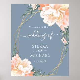 Elegante Blush Blush Gold Peach Floral Wedding Poster