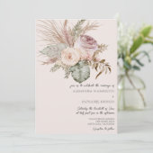 Elegante Blush Bohemisch Bouquet Wedding Einladung (Stehend Vorderseite)