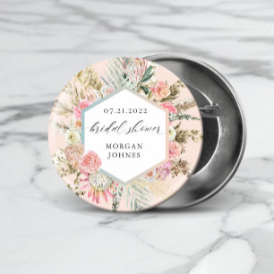 Elegante Blush Boho Blumen Hochzeitsparty Button
