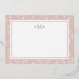 Elegante Blush Botanischer Mit Monogramm Foil Note Folien Feiertagskarte