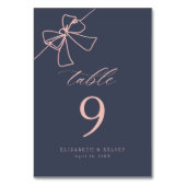 Elegante Blush Bow Chic Slate Blue Tischnummer (Vorderseite)