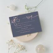 Elegante Blush Bow Slate Blue Wedding Response Car RSVP Karte