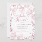 Elegante Blush Bow Theme Girl Baby Shower Einladung (Vorderseite)