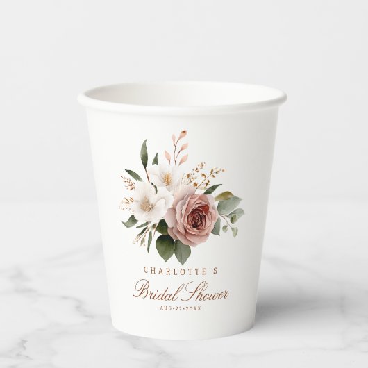 Elegante Blush Brautparty Paper Cups Pappbecher (Vorderseite)