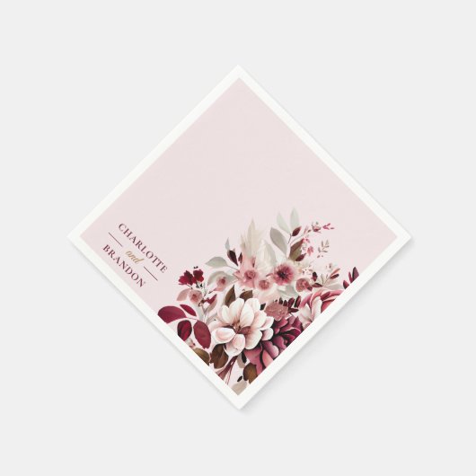 Elegante Blush Burgund Bloral Wedding Serviette (Ecke)