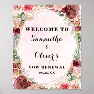 Elegante Blush Burgund Rose Blumengestein Jubiläum Poster