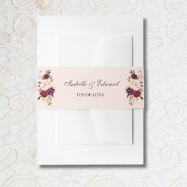 Elegante Blush & Burgund Rose Bouquet Wedding Einladungsbanderole